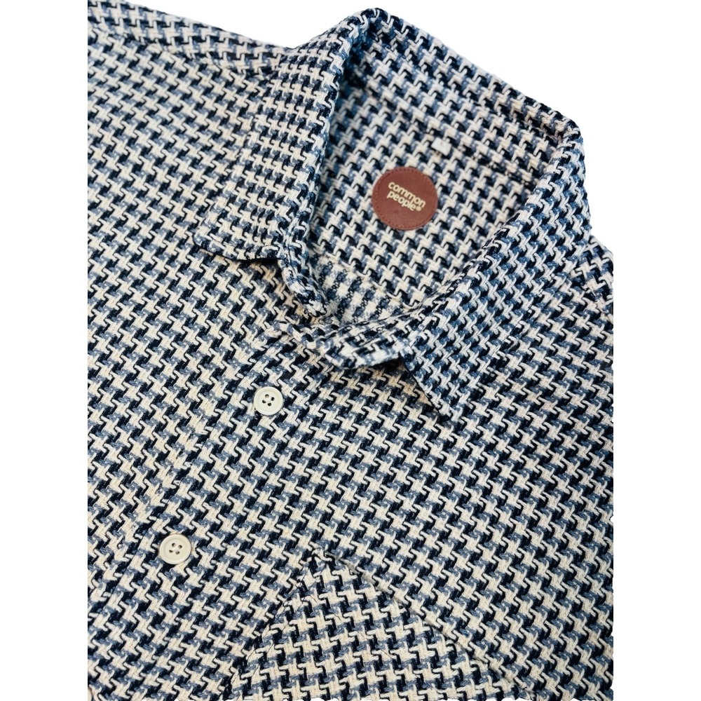Common People Textured‎ Knit Button Up Jacket Overshirt Houndstooth Mens L